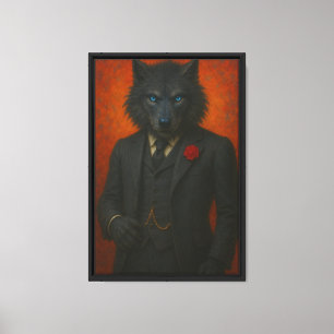 Dark Wolf in Black Suit Art Canvas Afdruk