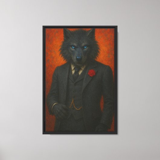 Dark Wolf in Black Suit Art Canvas Afdruk (Voorkant)