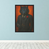 Dark Wolf in Black Suit Art Canvas Afdruk (Insitu (Houten vloer))