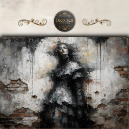 Dark Woman in Crumbling Wall Decoupage Tissuepapier
