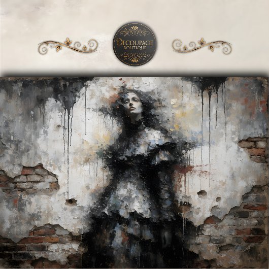 Dark Woman in Crumbling Wall Decoupage Tissuepapier