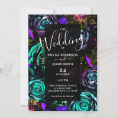 Dark Wonderland Bold Glam Floral Flowers Weddensch Kaart (Voorkant)