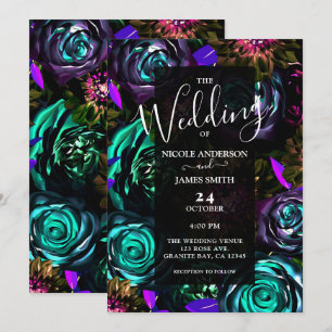 Dark Wonderland Bold Glam Floral Flowers Weddensch Kaart