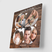 Dark Wood 4 Photo Collage Wedding Jubileum Vierkante Klok (Hoek)
