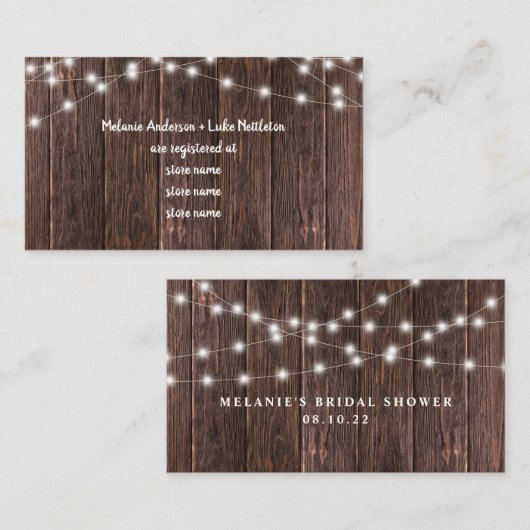 Dark Wood and Lights Vrijgezellenfeest gift regist Informatiekaartje (Voorkant / Achterkant)