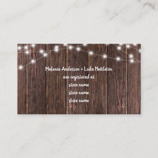 Dark Wood and Lights Vrijgezellenfeest gift regist Informatiekaartje (Voorkant)