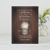 Dark Wood & Baby's Breath Mason Jar Bruiloft Kaart (Staand voorkant)
