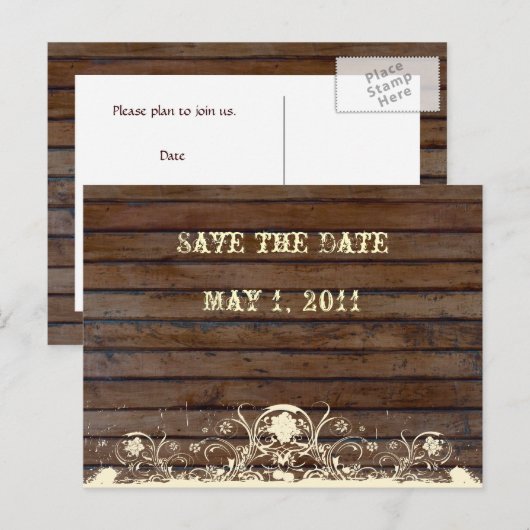 Dark Wood Bewaar de datum Aankondigingskaart (Voorkant / Achterkant)