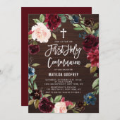 Dark Wood Burgundy Floral Wreath First Community Kaart (Voorkant / Achterkant)