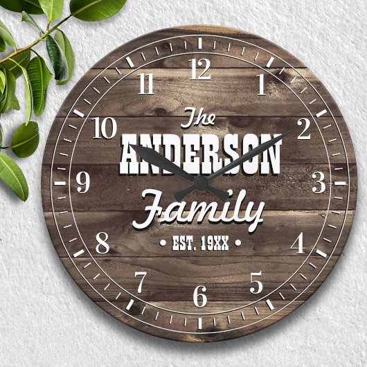 Dark Wood Grain Gepersonaliseerde Familienaam Grote Klok
