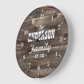 Dark Wood Grain Gepersonaliseerde Familienaam Grote Klok (Hoek)