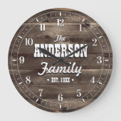 Dark Wood Grain Gepersonaliseerde Familienaam Grote Klok (Voorkant)