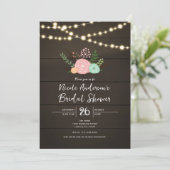 Dark Wood & Rustic Floral BRIDAL SHOWER Invitation Kaart (Staand voorkant)