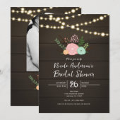 Dark Wood & Rustic Floral BRIDAL SHOWER Invitation Kaart (Voorkant / Achterkant)