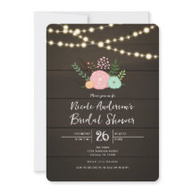 Dark Wood & Rustic Floral BRIDAL SHOWER Invitation