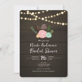 Dark Wood & Rustic Floral BRIDAL SHOWER Invitation Kaart