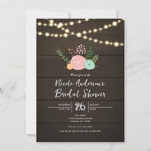 Dark Wood & Rustic Floral BRIDAL SHOWER Invitation Kaart