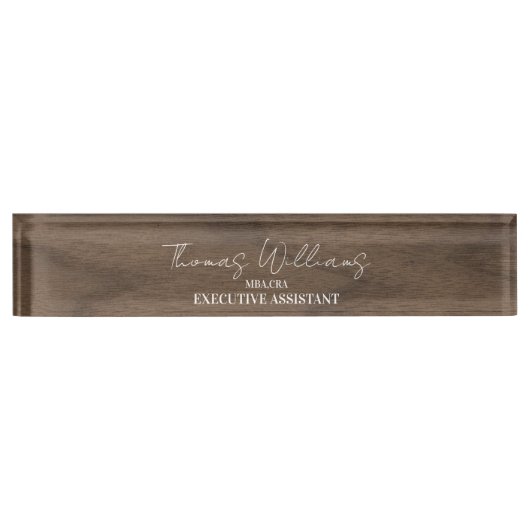 Dark Wood Script Gepersonaliseerde uitvoerende pla Naambordje (Voorkant)