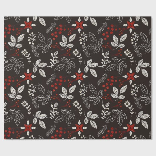Dark Woodland Botanical Christmas Cadeaupapier (Vlak)