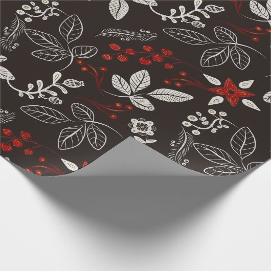 Dark Woodland Botanical Christmas Cadeaupapier (Hoek)