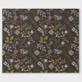 Dark Woodland Botanische Sneeuwvlok Kerstmis Cadeaupapier (Vlak)