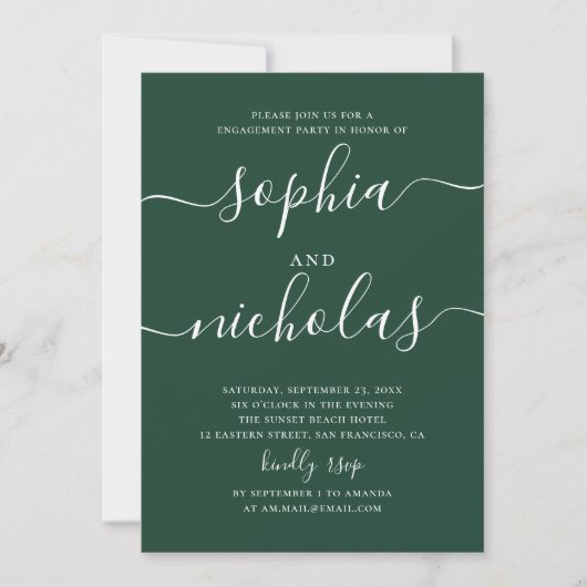 Dark Woodland Green Engagement Party | Script Kaart (Voorkant)