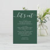Dark Woodland Green Wedding | Modern Script Dinner Menu (Staand voorkant)