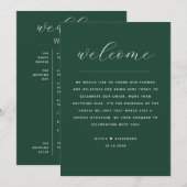 Dark Woodland Green Wedding Weekend Schedule Kaart (Voorkant / Achterkant)