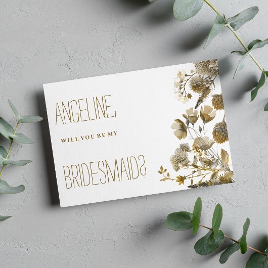 Dark yellow ivory white brown floral Bridesmaid Kaart