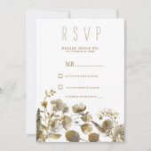 Dark yellow ivory white brown floral RSVP Kaart (Voorkant)