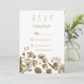 Dark yellow ivory white brown floral RSVP Kaart (Staand voorkant)
