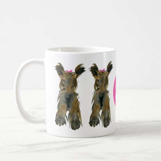 Dark Yorkie met Pink Bow Koffiemok (Links)