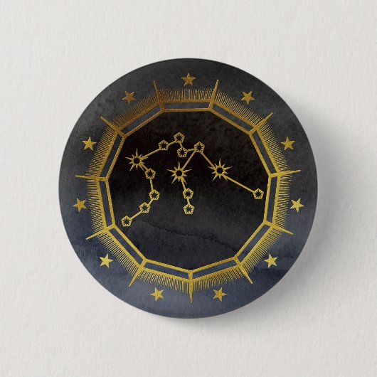 Dark Zodiac: Aquarius Birth Sign Black & Gold Ronde Button 5,7 Cm (Voorkant)