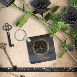 Dark Zodiac Astrology: Aquarius Black Gold Naam Sleutelhanger