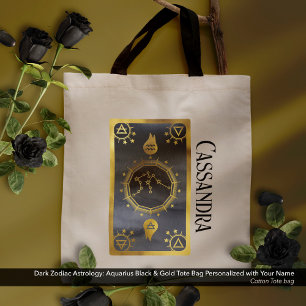 Dark Zodiac Astrology: Aquarius Black Gold Naam Tote Bag