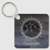 Dark Zodiac Astrology: Aquarius Black Silver Naam Sleutelhanger (Voorkant)