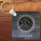 Dark Zodiac Astrology: Aquarius Black Silver Naam Sleutelhanger (Voorkant)