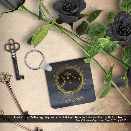 Dark Zodiac Astrology: Aquarius Black Silver Naam Sleutelhanger