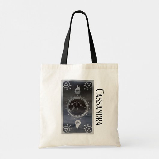 Dark Zodiac Astrology: Aquarius Black Silver Naam Tote Bag (Achterkant)