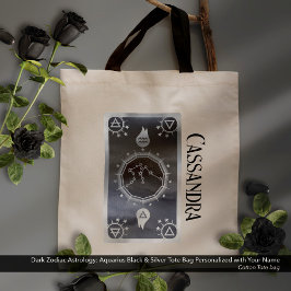 Dark Zodiac Astrology: Aquarius Black Silver Naam Tote Bag