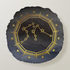 Dark Zodiac Astrology: Aquarius Zwart en Goud Rond Kussen