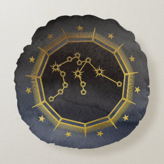 Dark Zodiac Astrology: Aquarius Zwart en Goud Rond Kussen