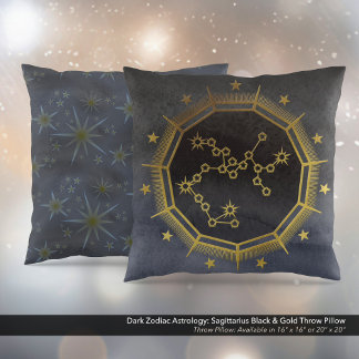 Dark Zodiac Astrology: Boogschutter zwart en goud Kussen