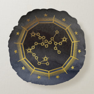 Dark Zodiac Astrology: Boogschutter zwart en goud Rond Kussen