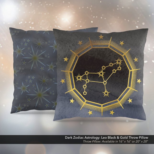 Dark Zodiac Astrology: Leo Black & Gold Kussen (Dark Zodiac Astrology: Leo Black & Gold Square Throw Pillow)