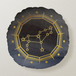 Dark Zodiac Astrology: Leo Black & Gold Rond Kussen