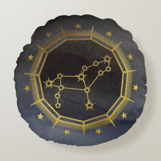 Dark Zodiac Astrology: Leo Black & Gold Rond Kussen