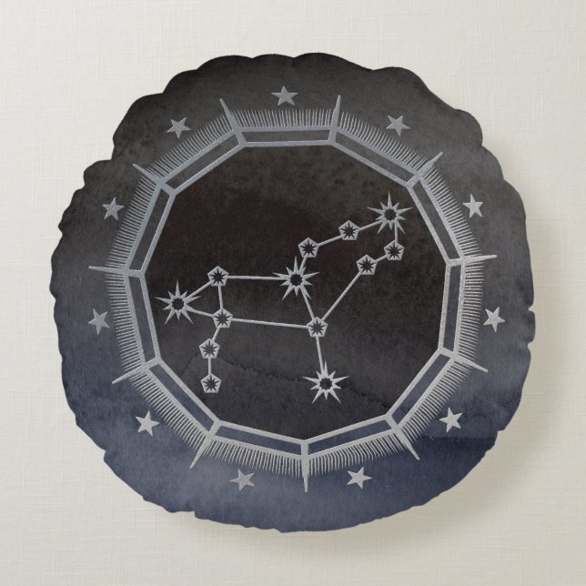 Dark Zodiac Astrology: Leo Black & Silver Rond Kussen (Voorkant)