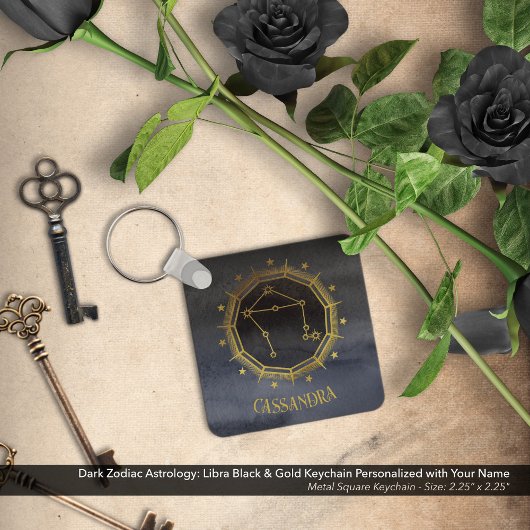 Dark Zodiac Astrology: Libra Black Gold Naam Sleutelhanger