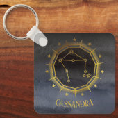 Dark Zodiac Astrology: Libra Black Gold Naam Sleutelhanger (Voorkant)